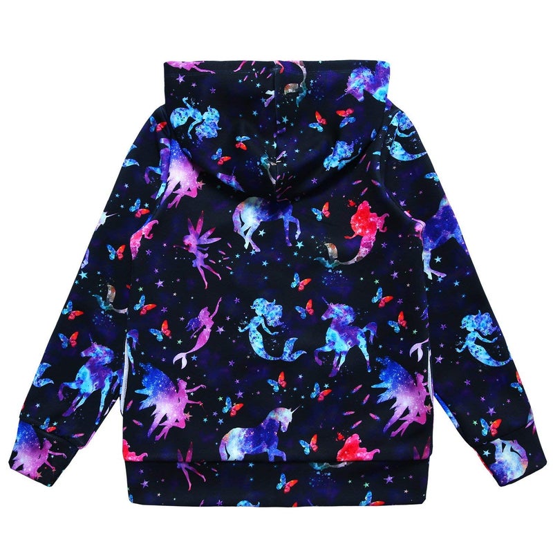 QPANCY Hoodie for Girls Mermaid Zip Up Jackets Sweatshirt Navy Blue Tops Outfit 10 11 - Image 2
